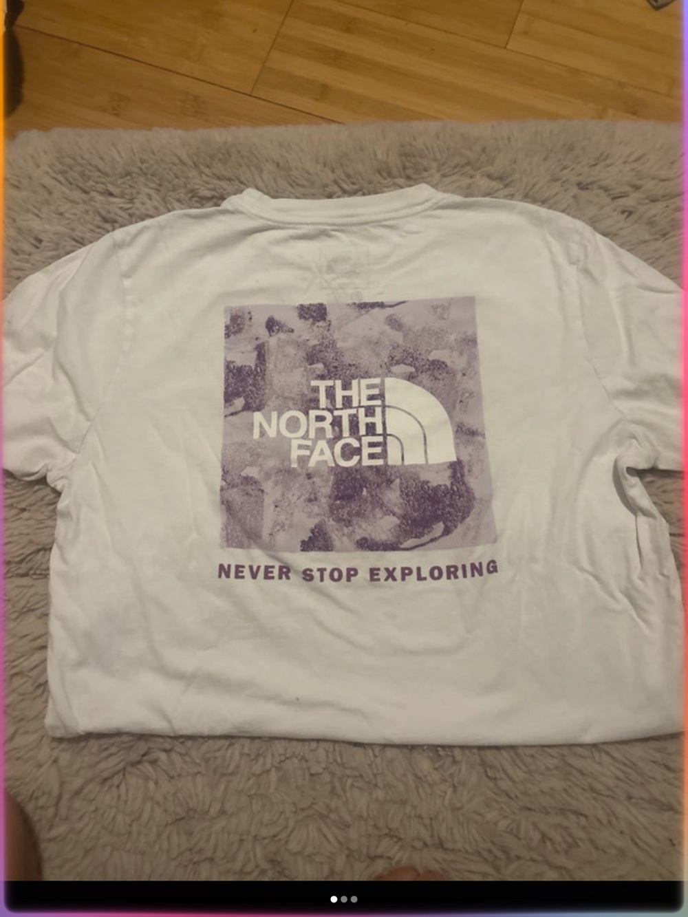 The North Face Kids White Tee with Lavender Graphic Square Logo